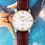 Perfect Replica Longines White Dial All Gold Smooth Bezel Automatic Movement Watch